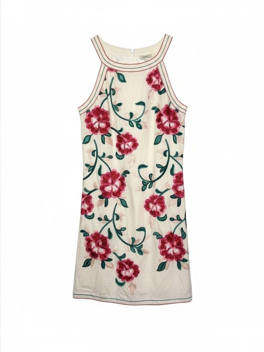 Chelsea & Violet Womens Size M Cream Floral Embroidered Cotton Halter Dress